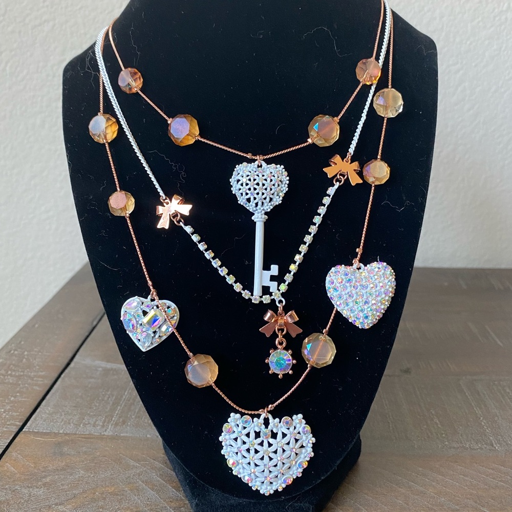 Betsey Johnson Multicolor Heart and Key Necklace